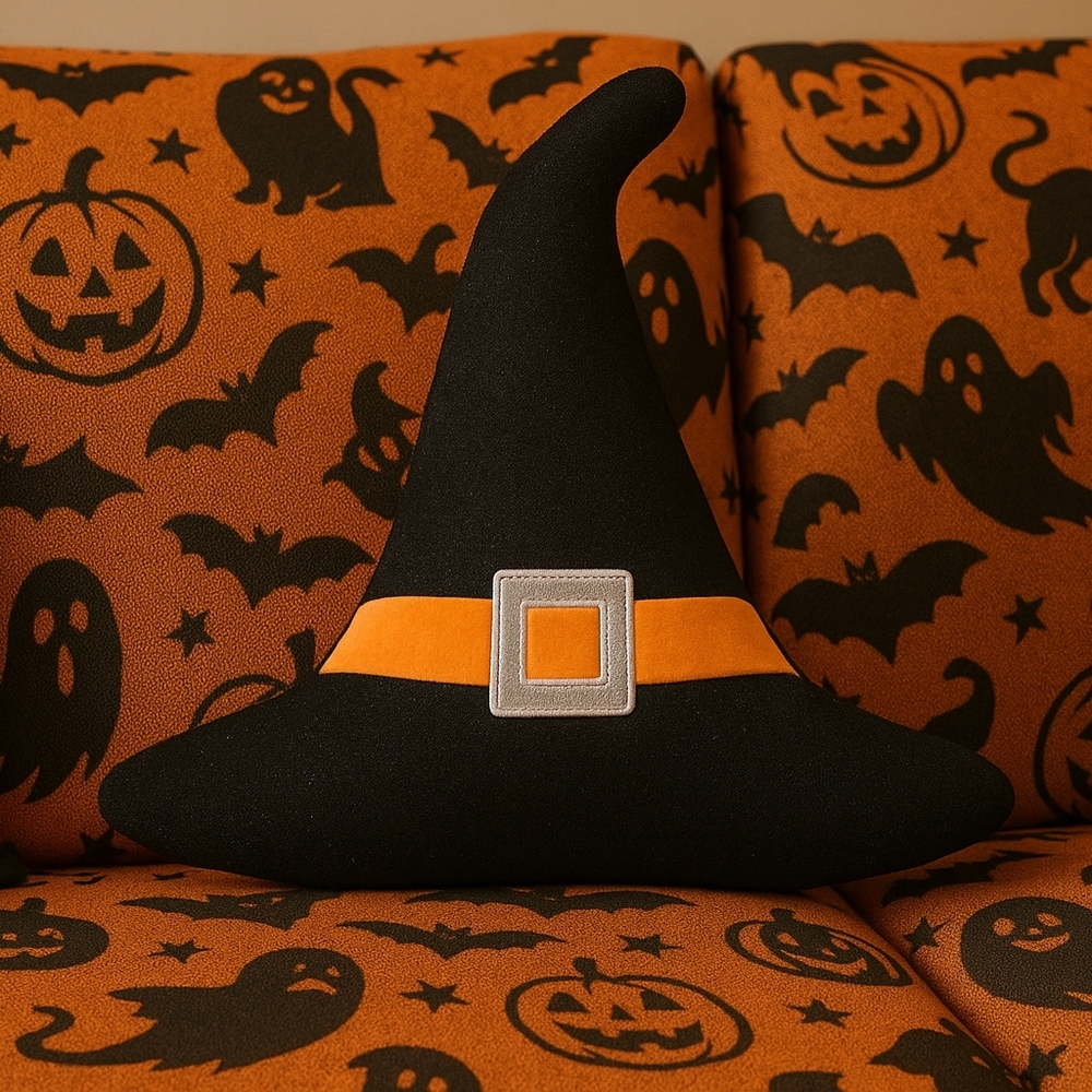 Black witch hat pillow 13”x14”